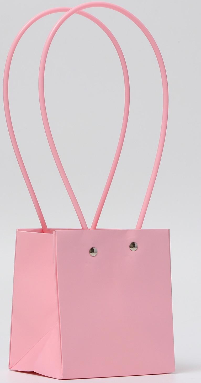 Сумка для цветов, квадратная, розовая, влагостойкая, 13×12×12 см