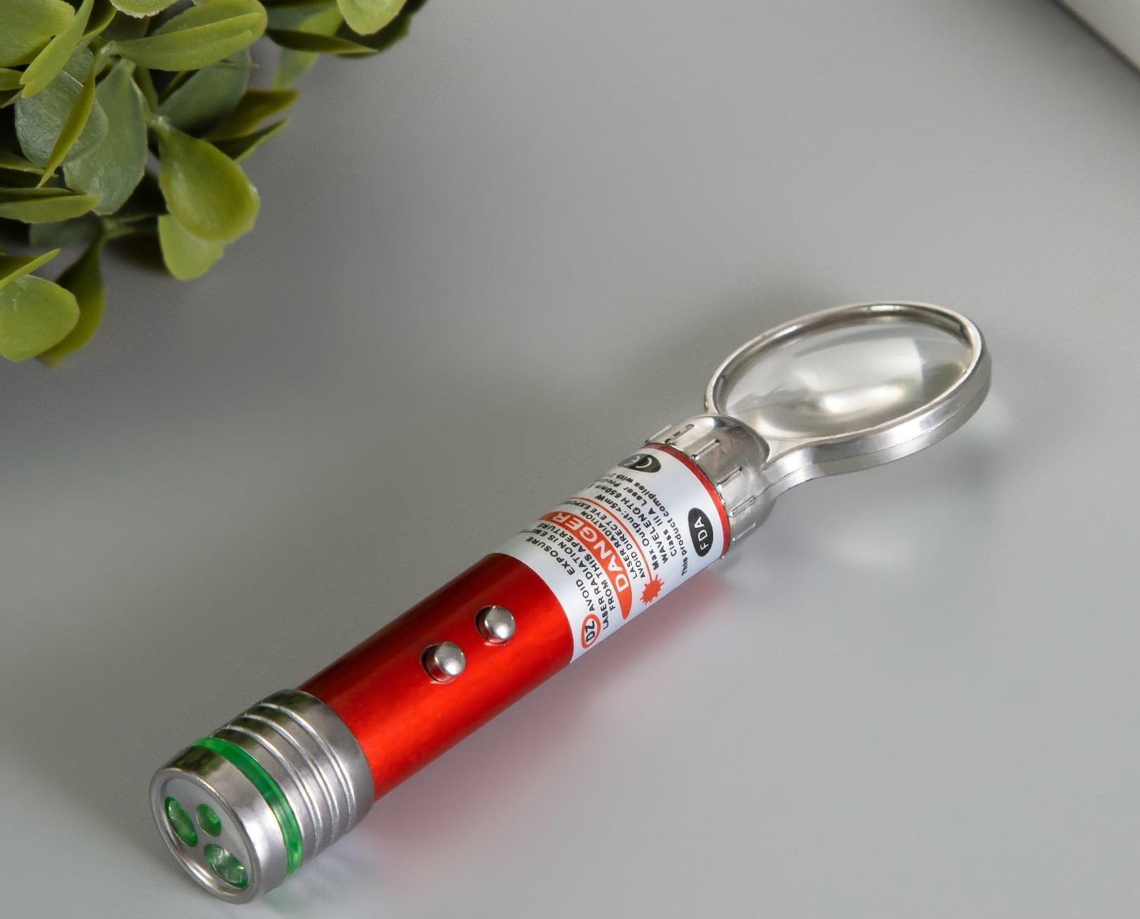 Указка лазерная лупа 2,5 см 3 режима мигает, светит, лазер LR44x3 шт 