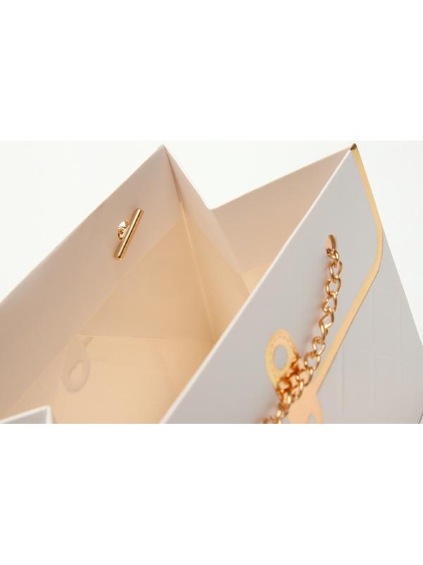 Пакет переноска для цветов, ручка цепь, «Белый», с золотым тиснением, 15×10.5×10 см