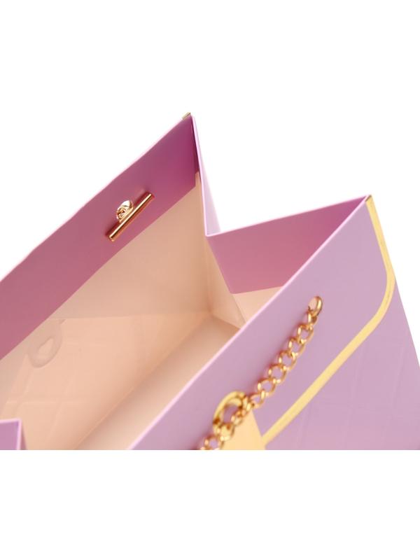 Пакет переноска для цветов, ручка цепь, «Сиреневый», с золотым тиснением, 15×10.5×10 см