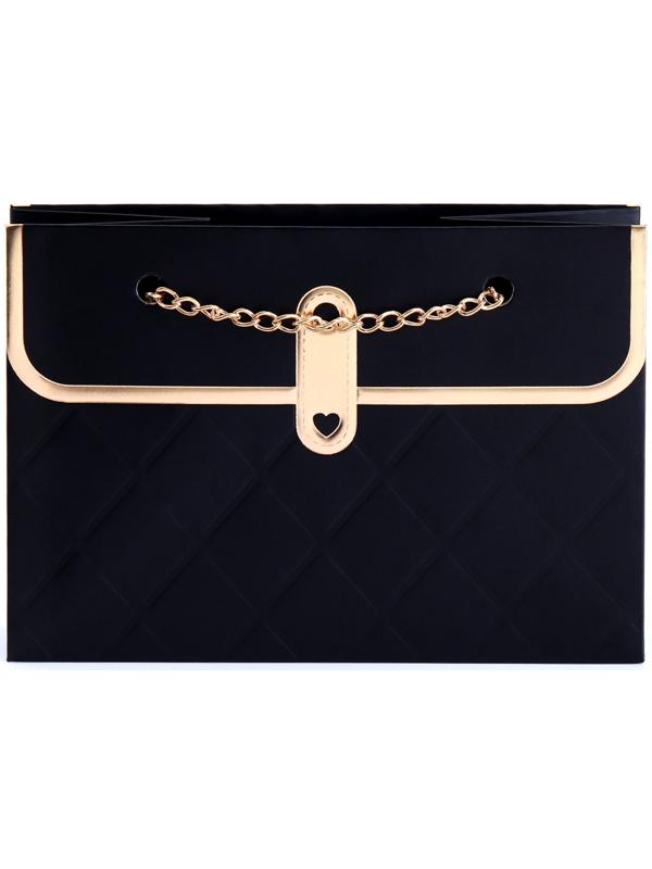 Пакет переноска для цветов, ручка цепь, «Чёрный», с золотым тиснением, 15×10.5×10 см