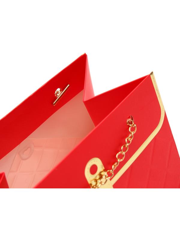 Пакет переноска для цветов, ручка цепь, «Красный», с золотым тиснением, 15×10.5×10 см