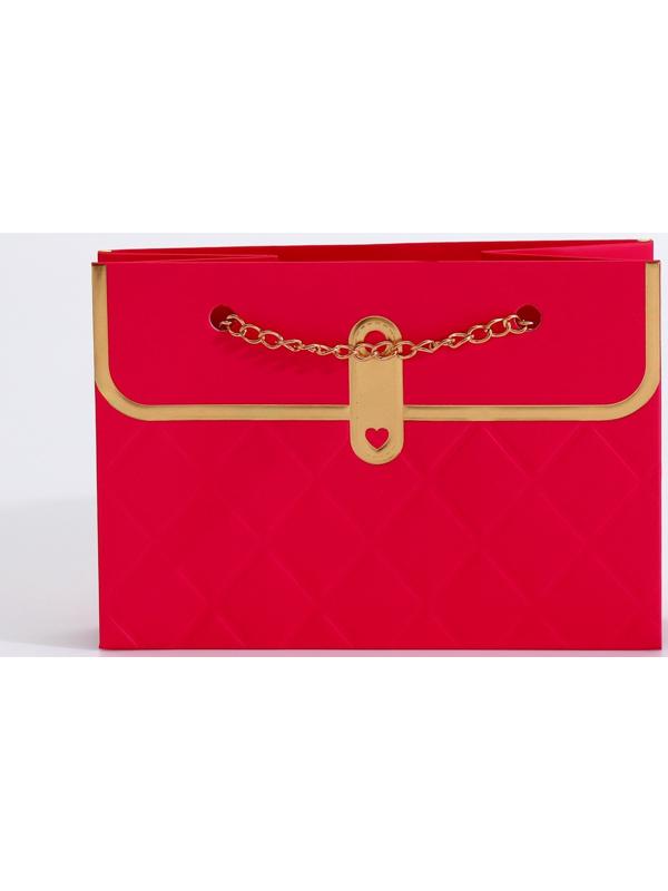 Пакет переноска для цветов, ручка цепь, «Малиновый», с золотым тиснением, 15×10.5×10 см