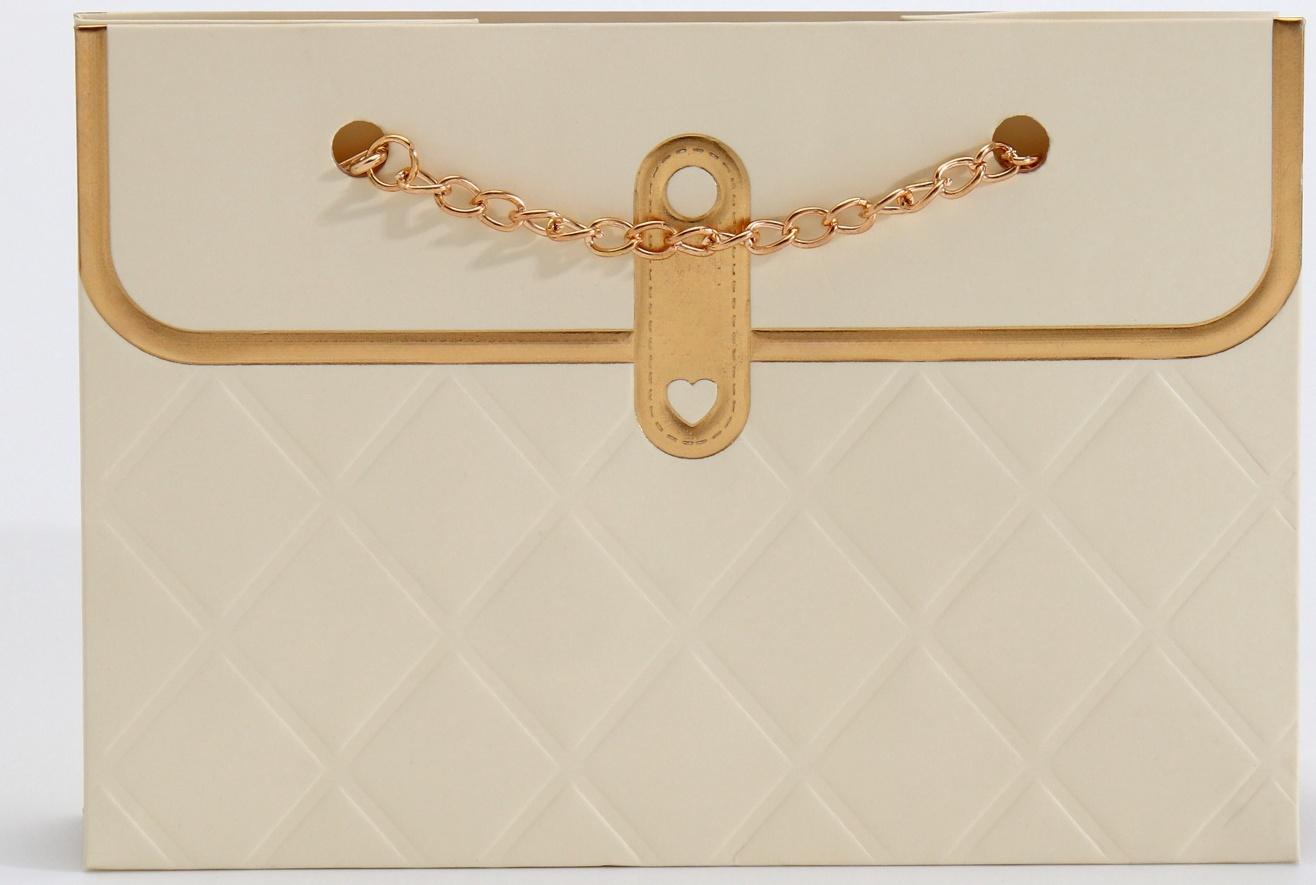 Пакет переноска для цветов, ручка цепь, «Кремовый», с золотым тиснением, 15×10.5×10 см