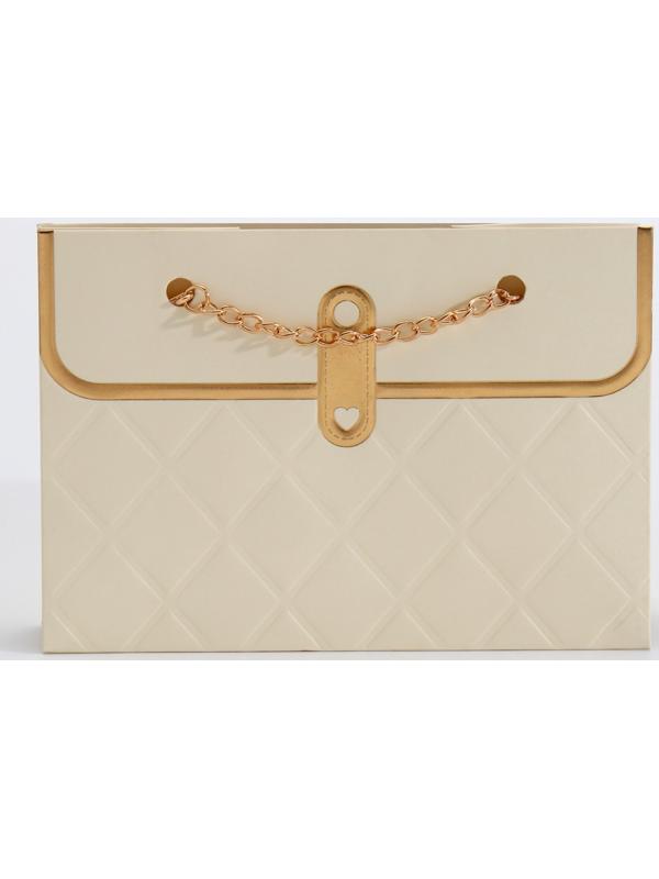 Пакет переноска для цветов, ручка цепь, «Кремовый», с золотым тиснением, 15×10.5×10 см