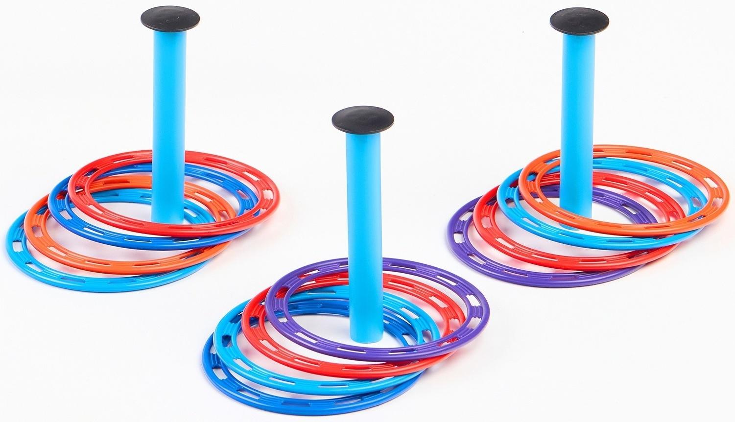 Кольцеброс детский, игра для дома и улицы, набор 3 стойки, 12 колец