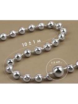 Бусы на нитях, круглые, 7.5 мм, 10±1 м, цвет серебряный