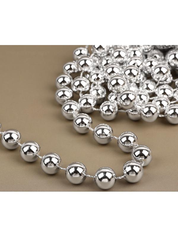 Бусы на нитях, круглые, 12 мм, 2 м, цвет серебряный