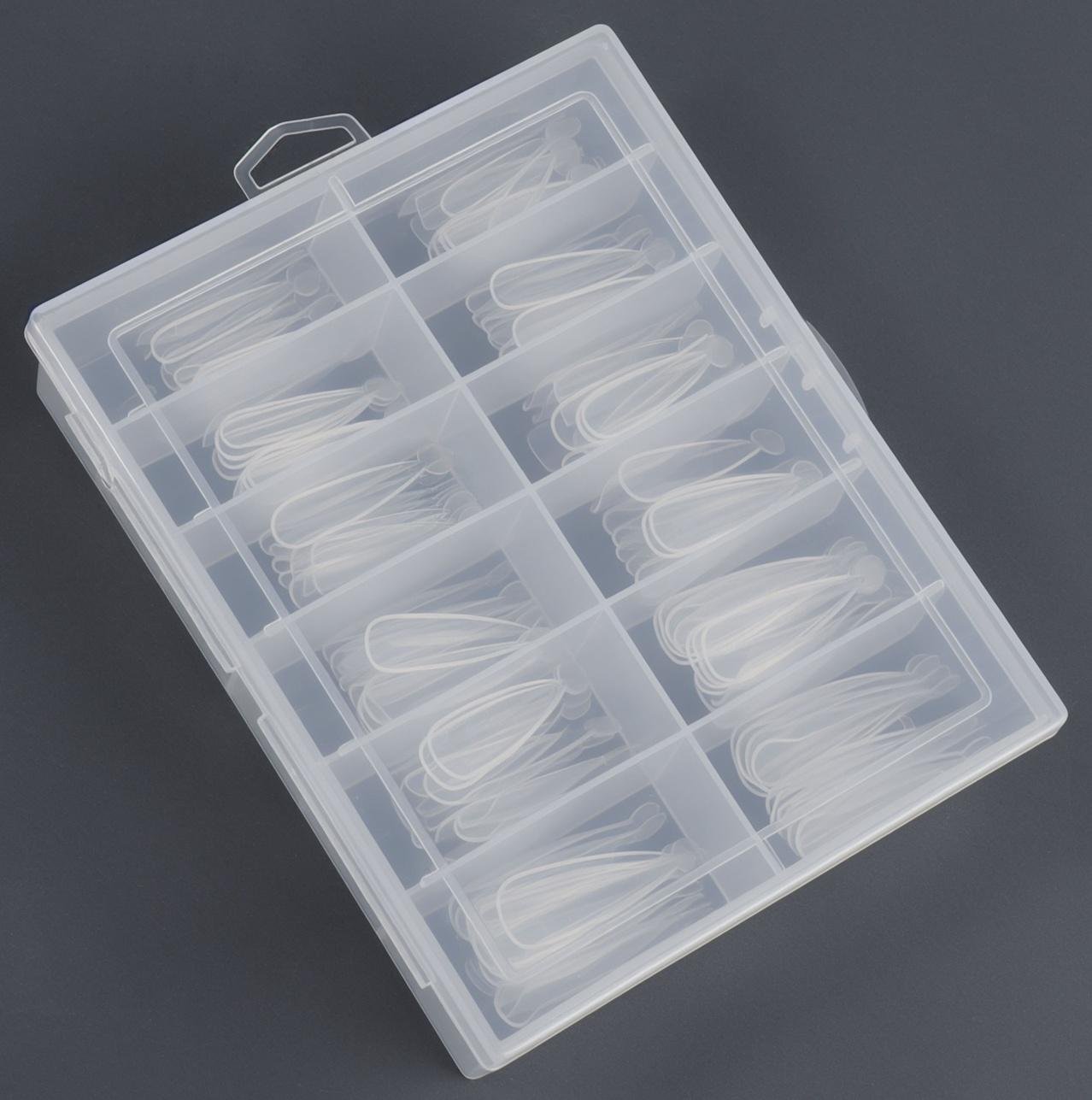 Верхние формы для наращивания в контейнере, 120 шт, миндаль, прозрачные