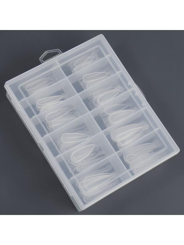 Верхние формы для наращивания в контейнере, 120 шт, миндаль, прозрачные