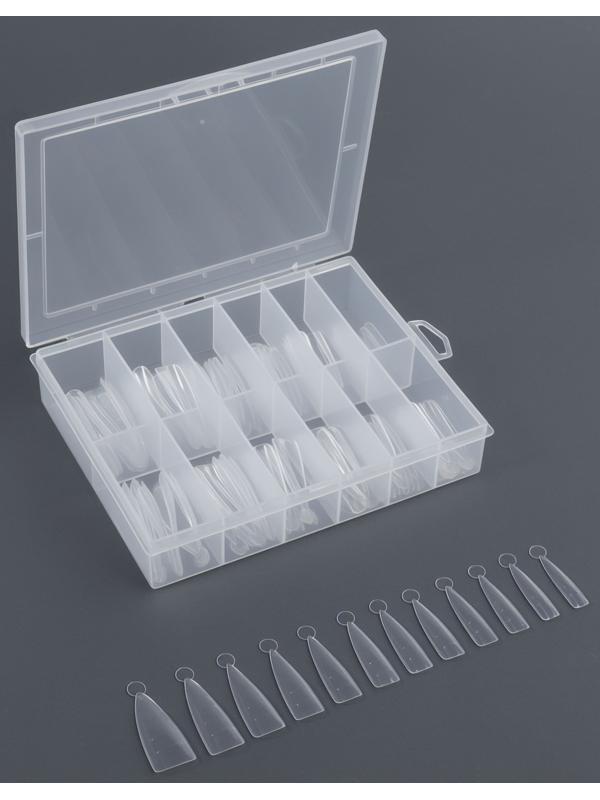 Верхние формы для наращивания в контейнере, 120 шт, миндаль, прозрачные