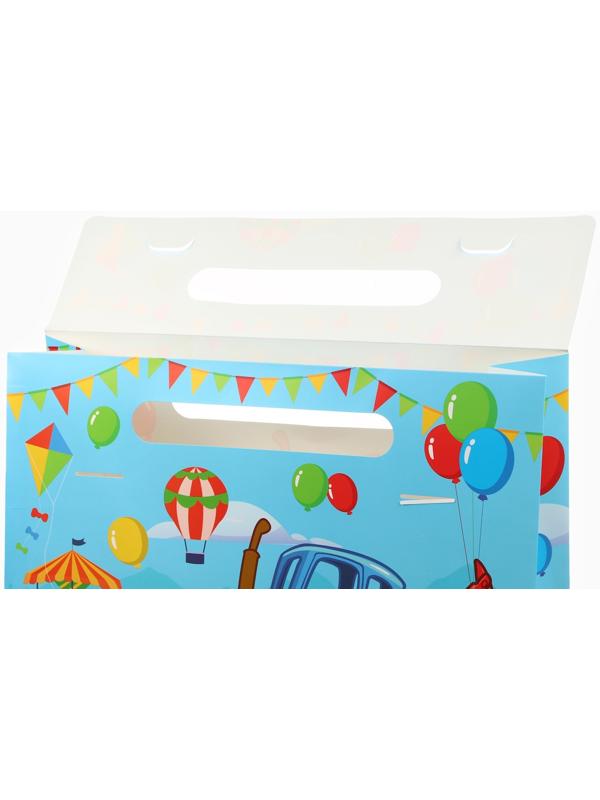 Пакет подарочный-коробка для подарка, Синий трактор, 40х30х12 см