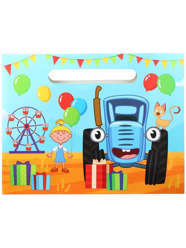 Пакет подарочный-коробка для подарка, Синий трактор, 40х30х12 см