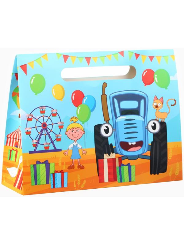 Пакет подарочный-коробка для подарка, Синий трактор, 40х30х12 см