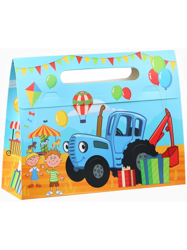 Пакет подарочный-коробка для подарка, Синий трактор, 40х30х12 см