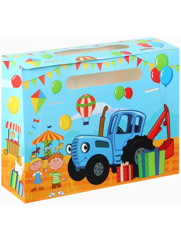 Пакет подарочный-коробка для подарка, Синий трактор, 40х30х12 см