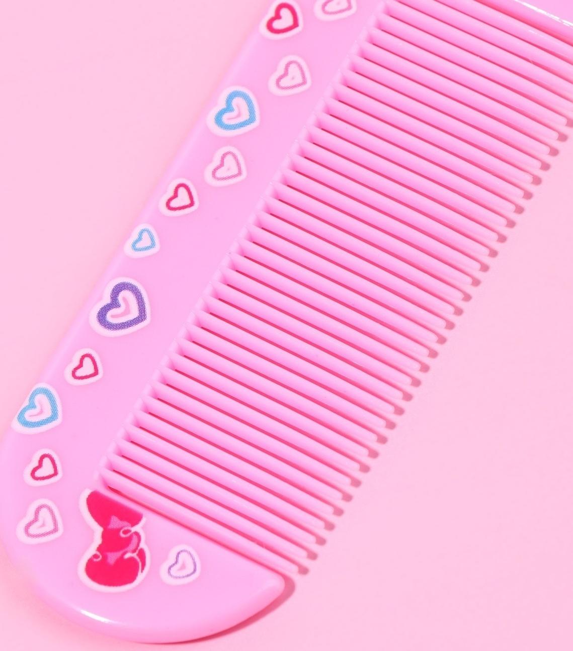 Набор с зеркалом и расчёской «Сердце», 12 × 6,1 см, цвет нежно - розовый