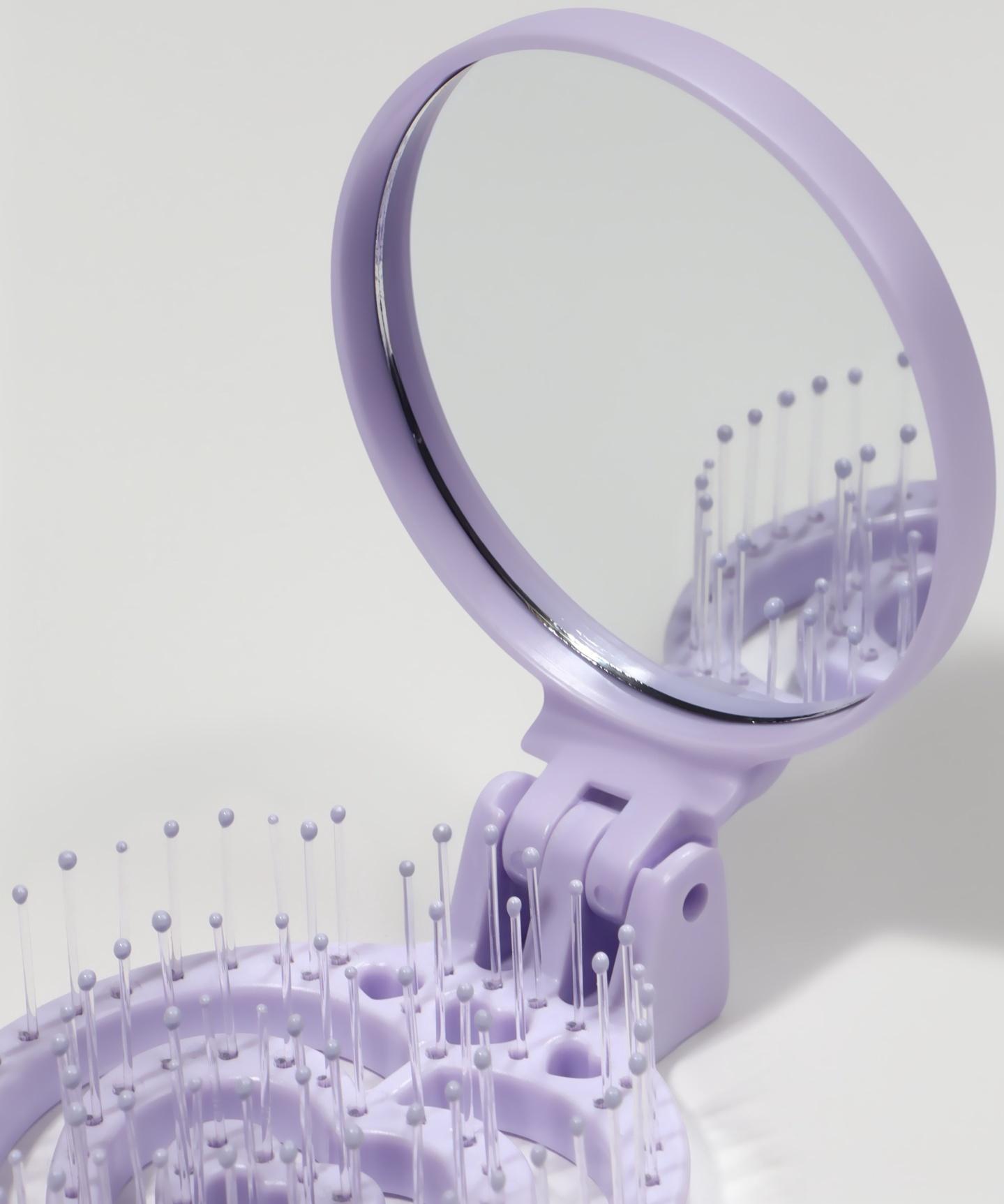 Расчёска массажная, складная, с зеркалом, d = 6,6 см, цвет сиреневый