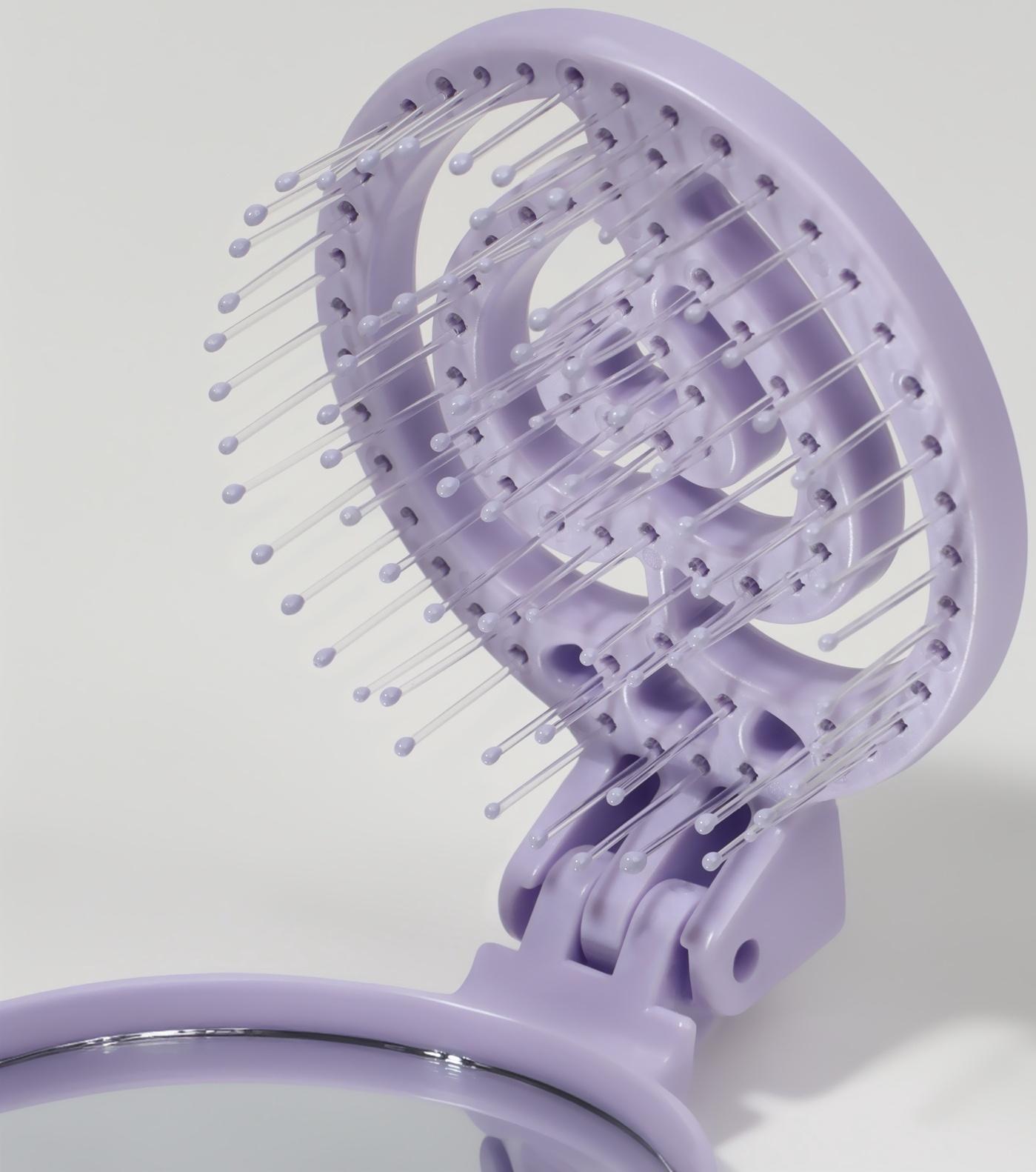 Расчёска массажная, складная, с зеркалом, d = 6,6 см, цвет сиреневый