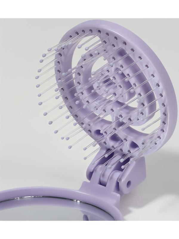 Расчёска массажная, складная, с зеркалом, d = 6,6 см, цвет сиреневый