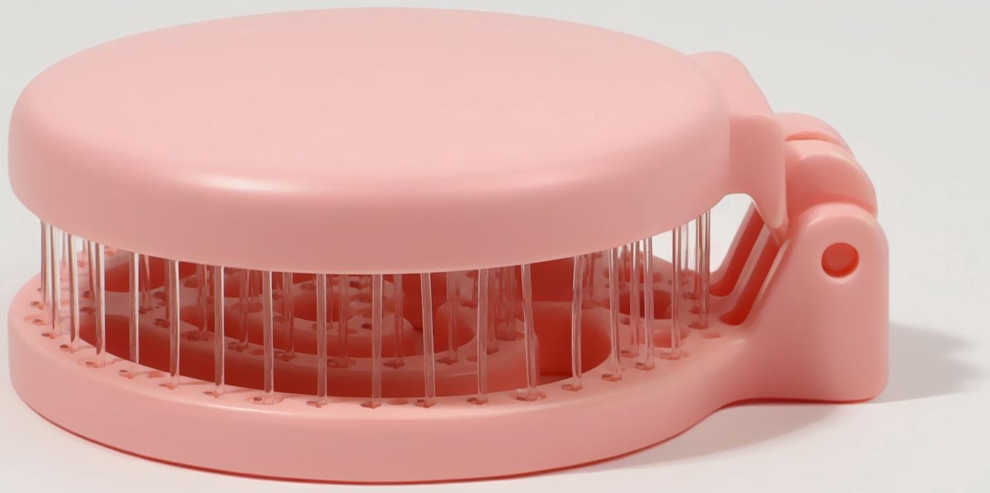 Расчёска массажная, складная, с зеркалом, d = 6,6 см, цвет розовый