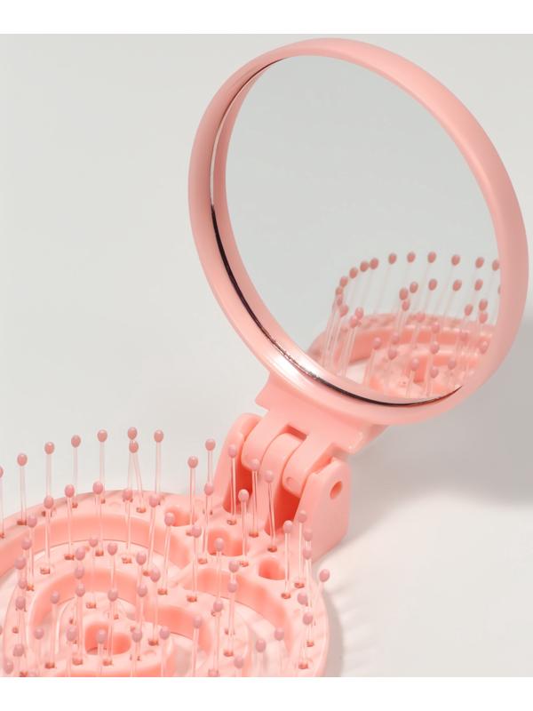 Расчёска массажная, складная, с зеркалом, d = 6,6 см, цвет розовый