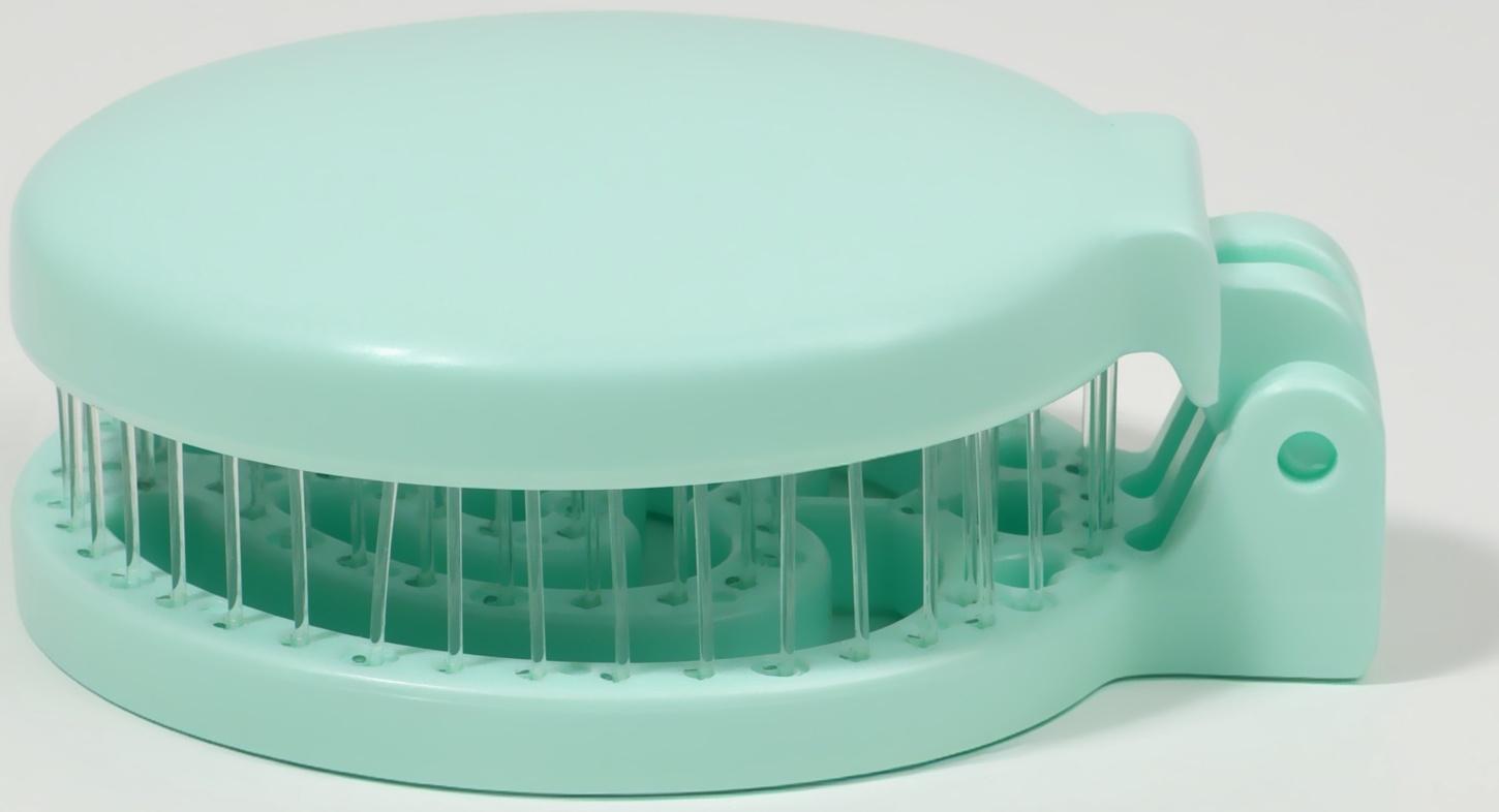 Расчёска массажная, складная, с зеркалом, d = 6,6 см, цвет зелёный