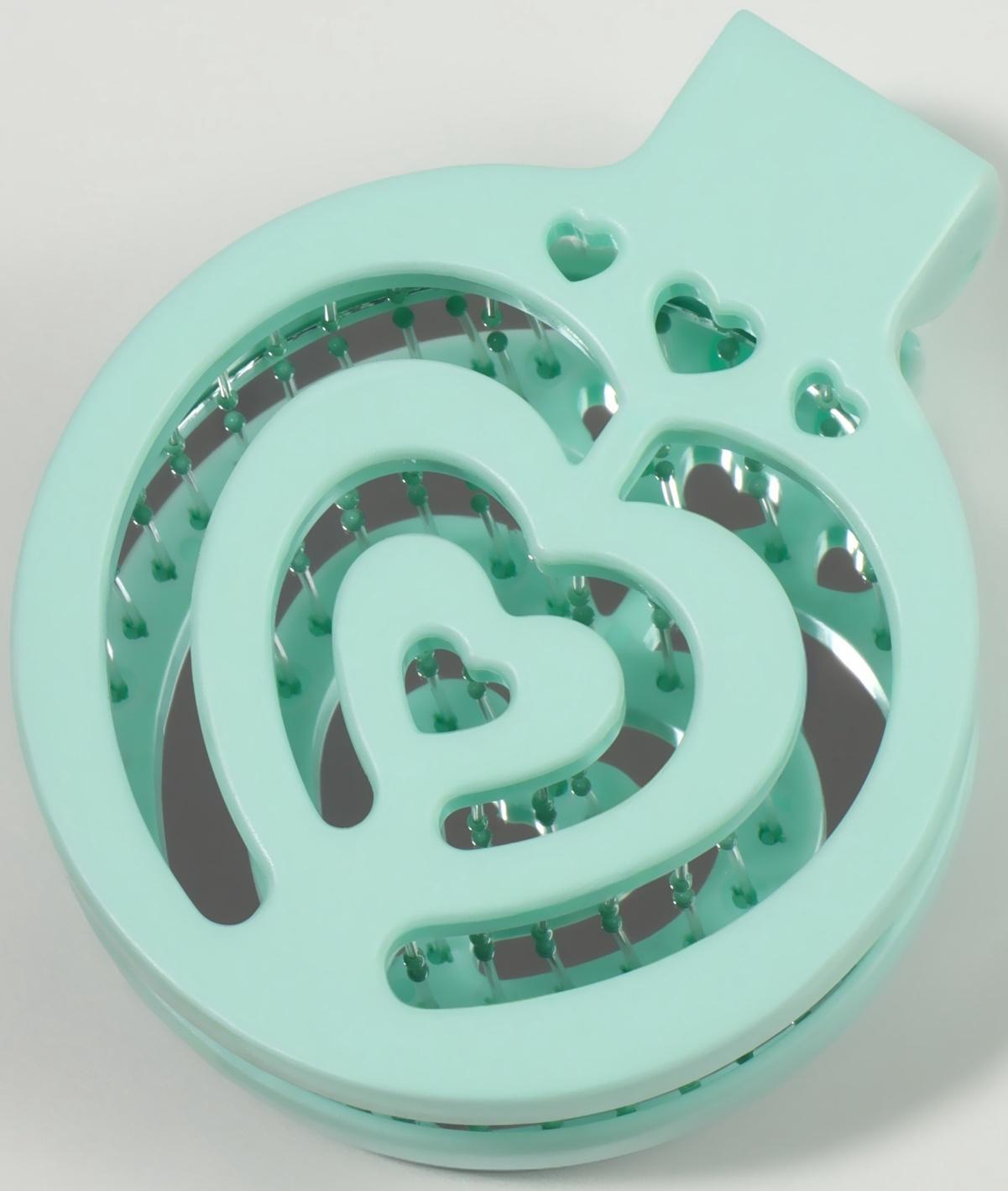 Расчёска массажная, складная, с зеркалом, d = 6,6 см, цвет зелёный