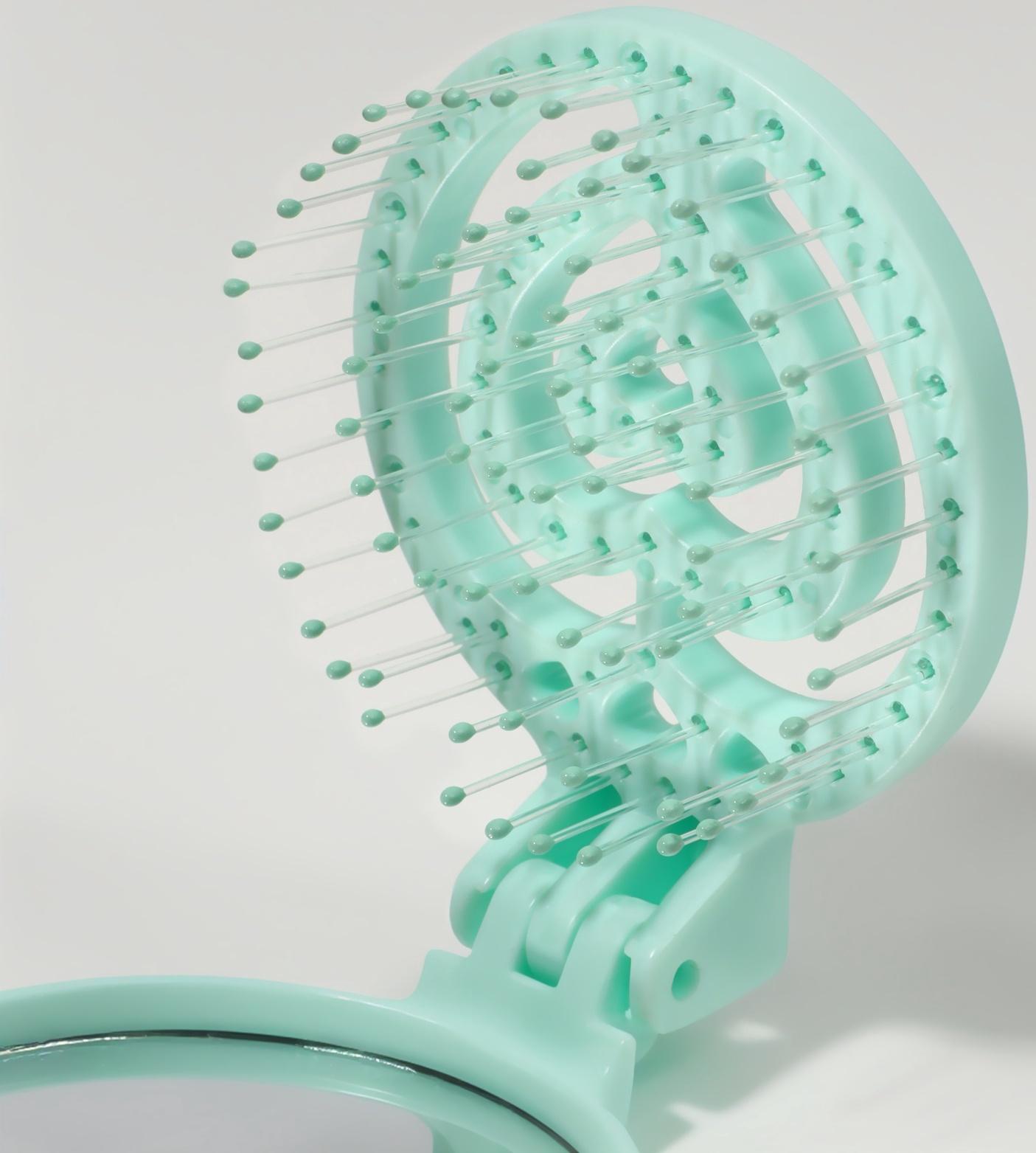 Расчёска массажная, складная, с зеркалом, d = 6,6 см, цвет зелёный