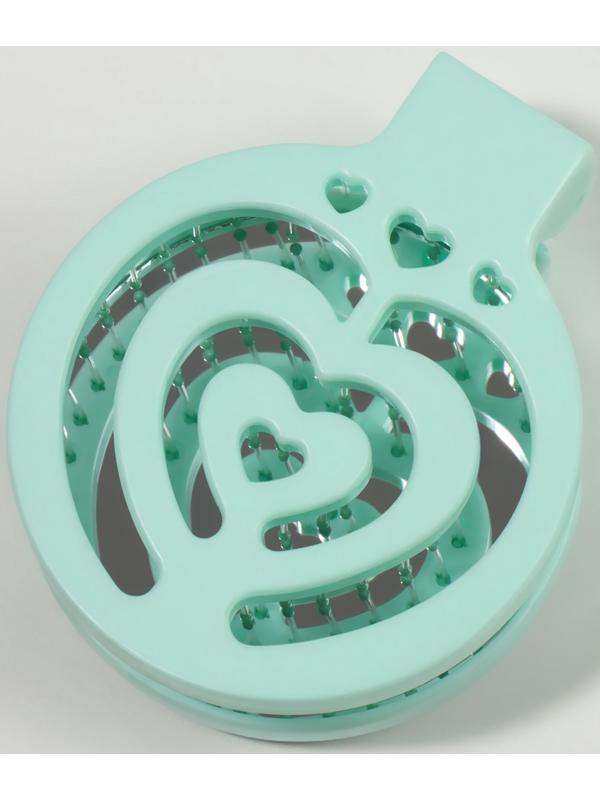 Расчёска массажная, складная, с зеркалом, d = 6,6 см, цвет зелёный