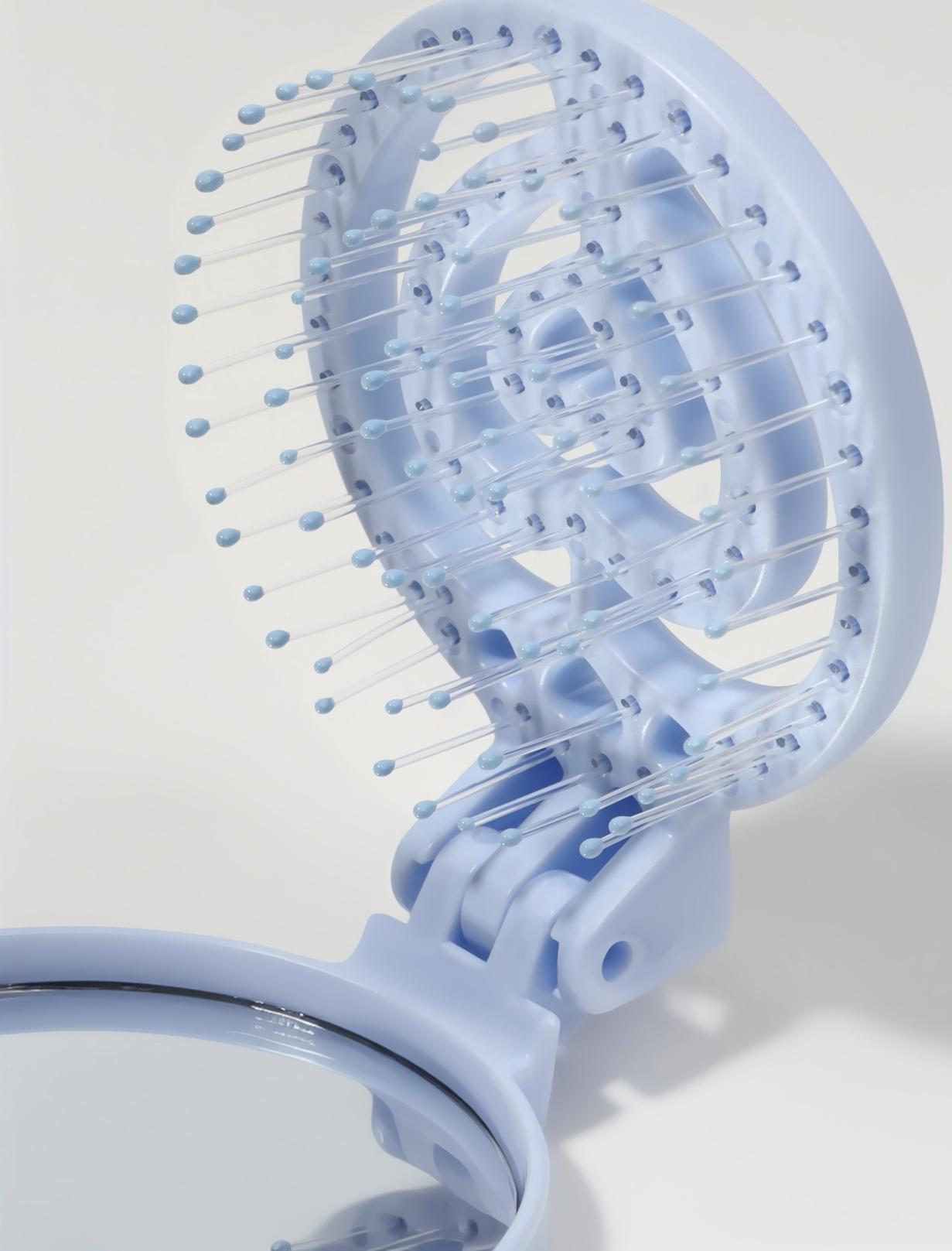 Расчёска массажная, складная, с зеркалом, d = 6,6 см, цвет голубой