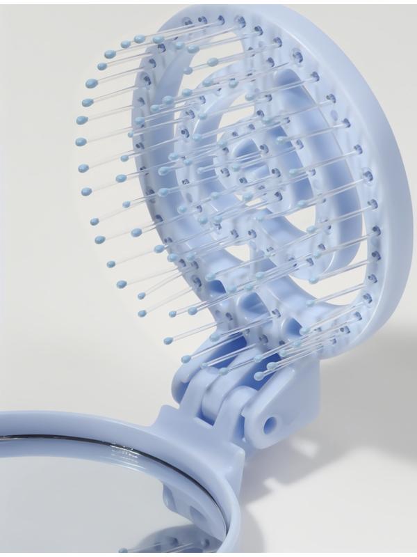 Расчёска массажная, складная, с зеркалом, d = 6,6 см, цвет голубой