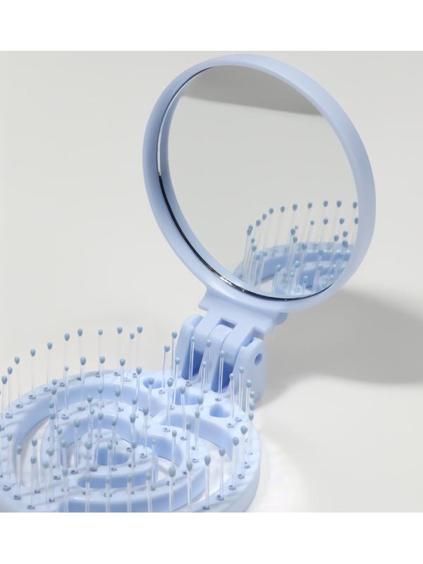Расчёска массажная, складная, с зеркалом, d = 6,6 см, цвет голубой