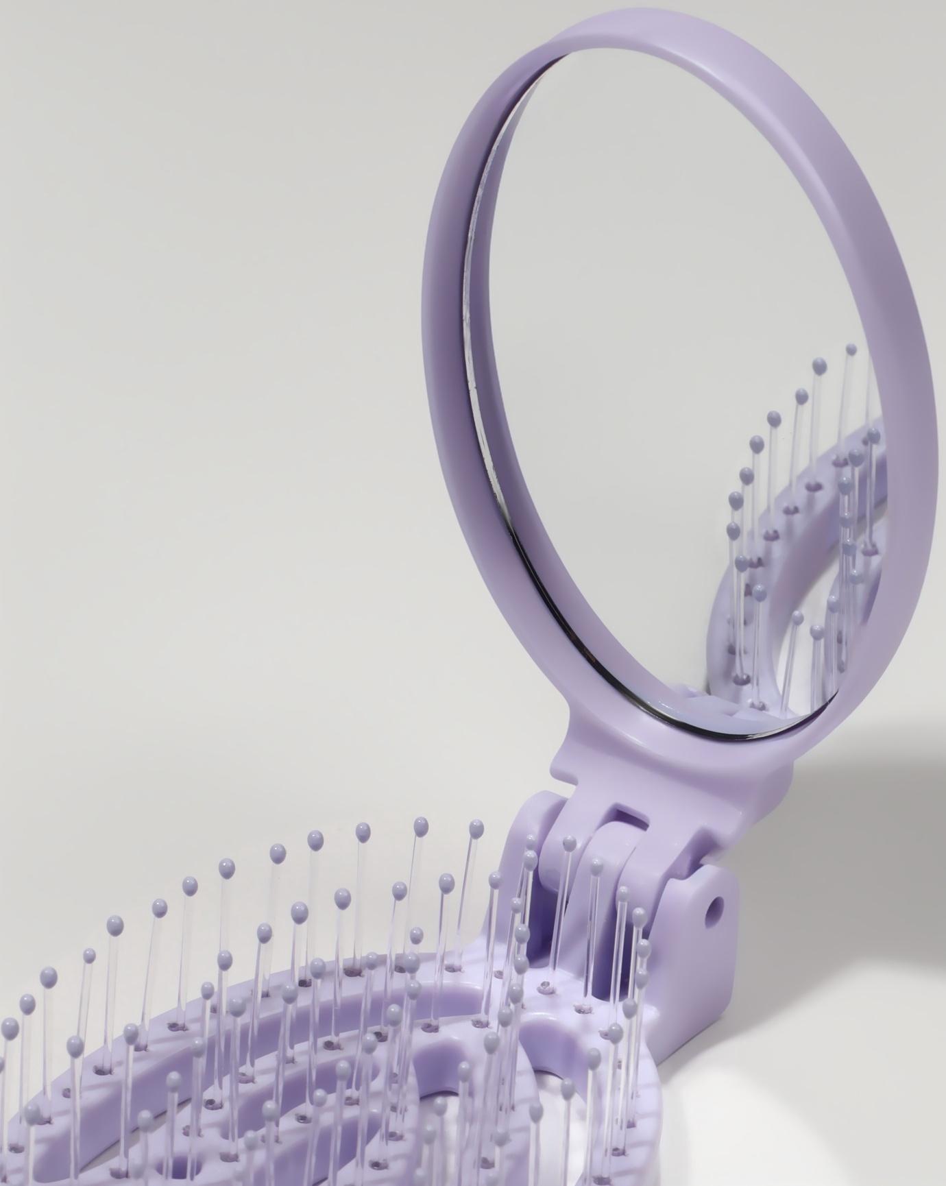 Расчёска массажная, складная, с зеркалом, 9,5 × 5,5 см, цвет сиреневый