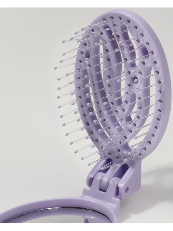 Расчёска массажная, складная, с зеркалом, 9,5 × 5,5 см, цвет сиреневый