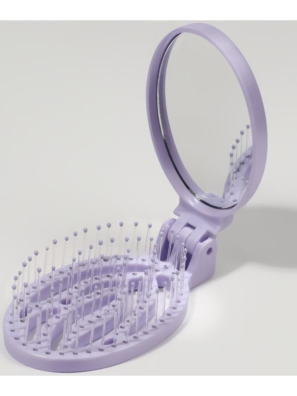 Расчёска массажная, складная, с зеркалом, 9,5 × 5,5 см, цвет сиреневый