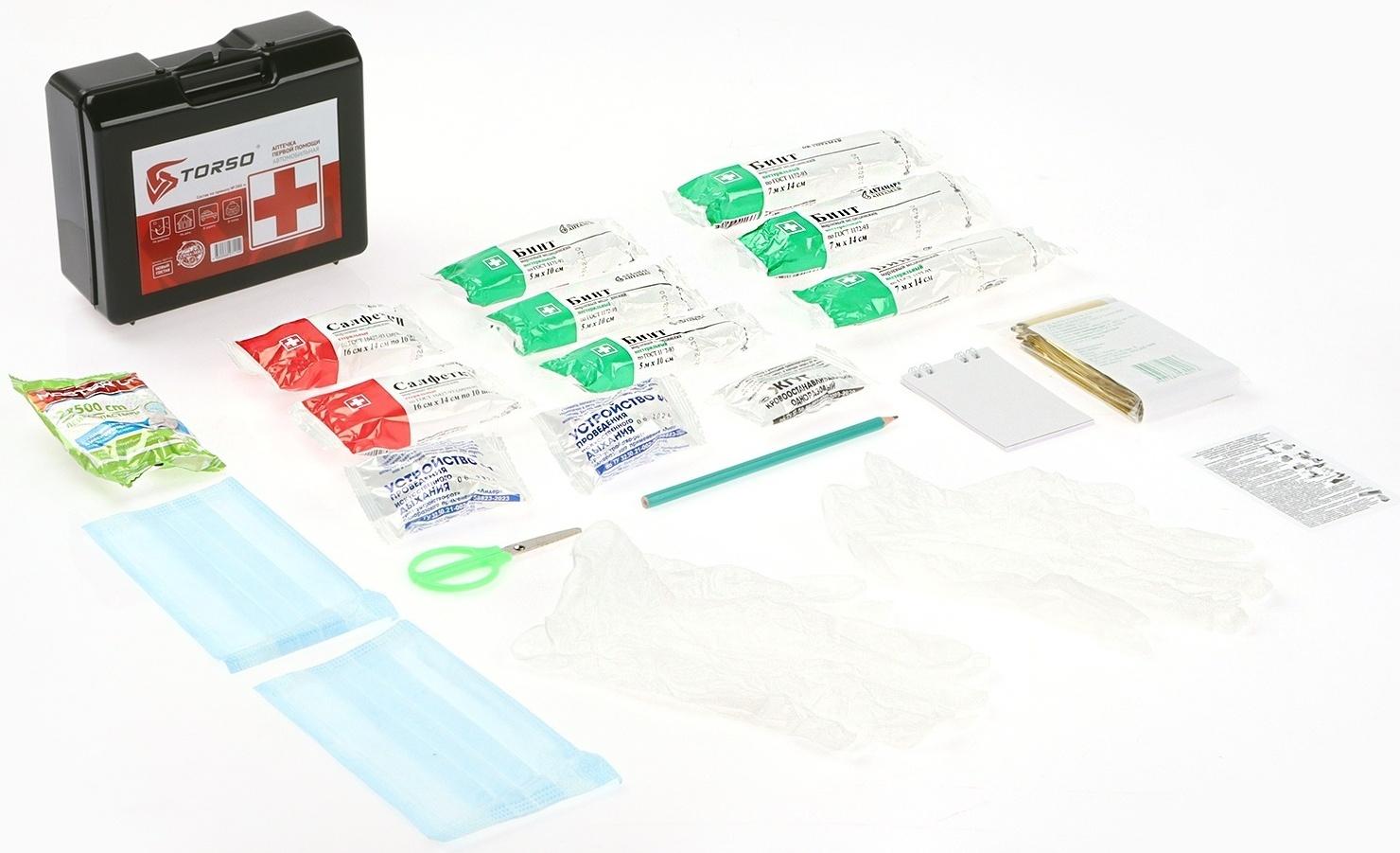 Автомобильная аптечка первой помощи TORSO,дорожная, новый состав, ГОСТ 2024, по приказу 260н