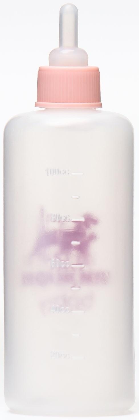 Бутылочка для вскармливания с мерной шкалой, 100 мл (соска+воронка), розовая