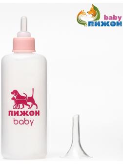 Бутылочка для вскармливания с мерной шкалой, 100 мл (соска+воронка), розовая