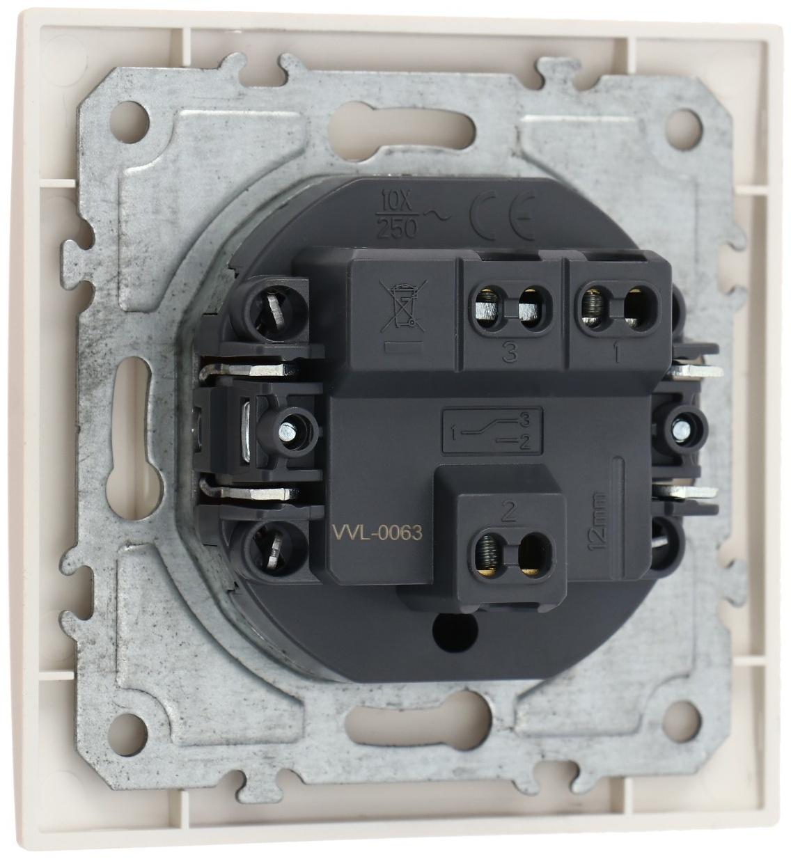 Выключатель проходной TOT Elegant, 10 А, 1 кл., скрытый, бежевый