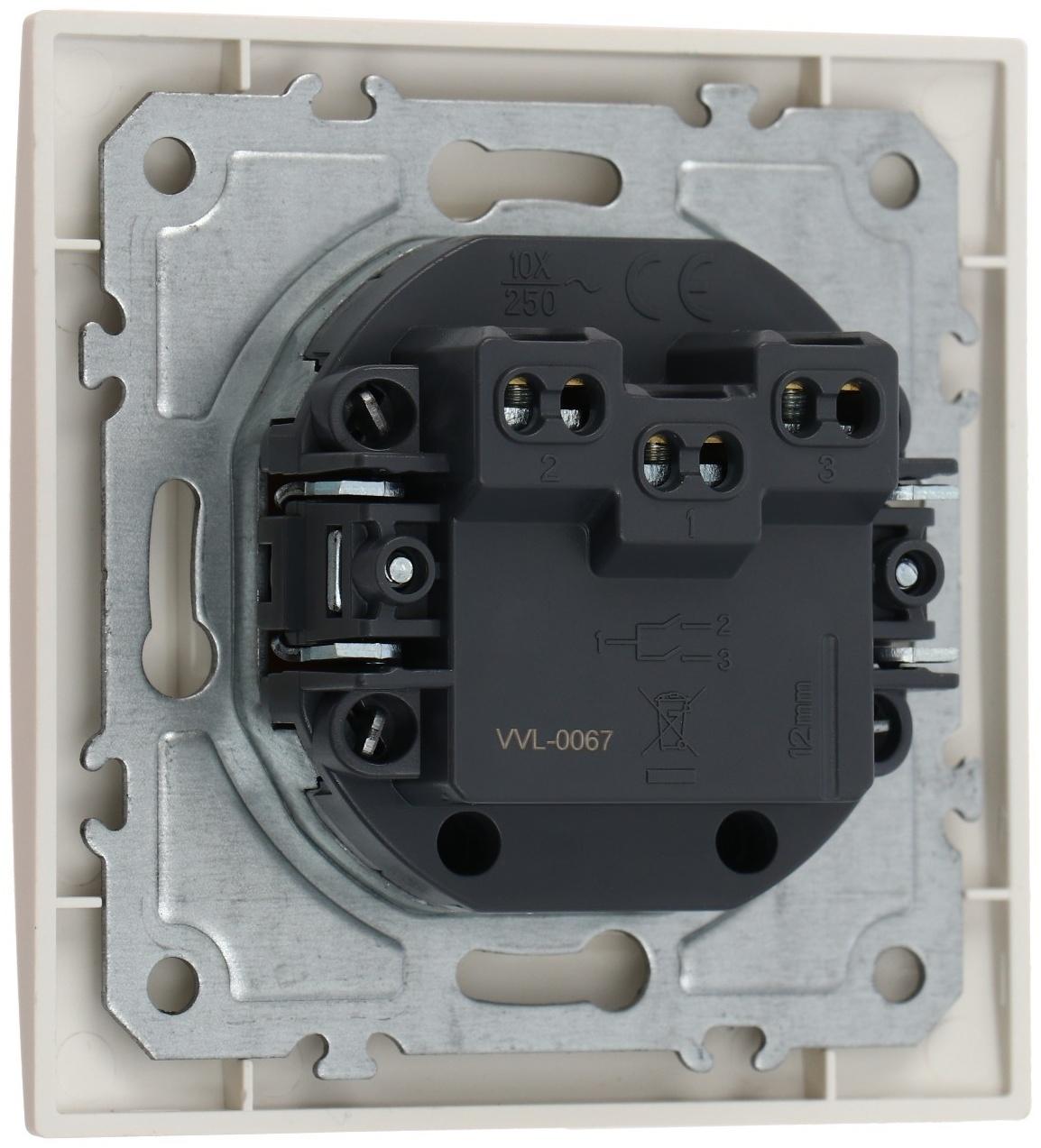 Выключатель TOT Elegant, 10 А, 2 кл., скрытый, бежевый