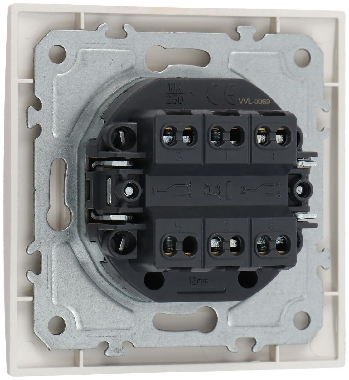 Выключатель проходной TOT Elegant, 10 А, 2 кл., скрытый, белый