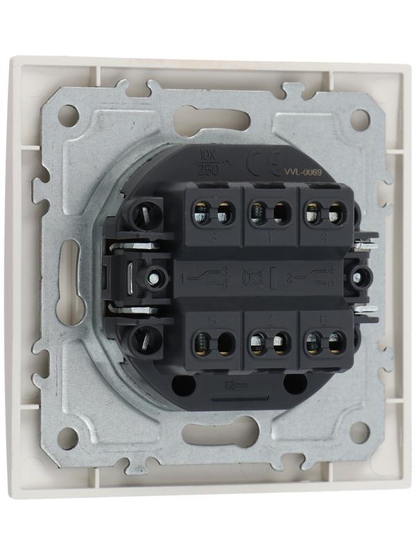 Выключатель проходной TOT Elegant, 10 А, 2 кл., скрытый, белый