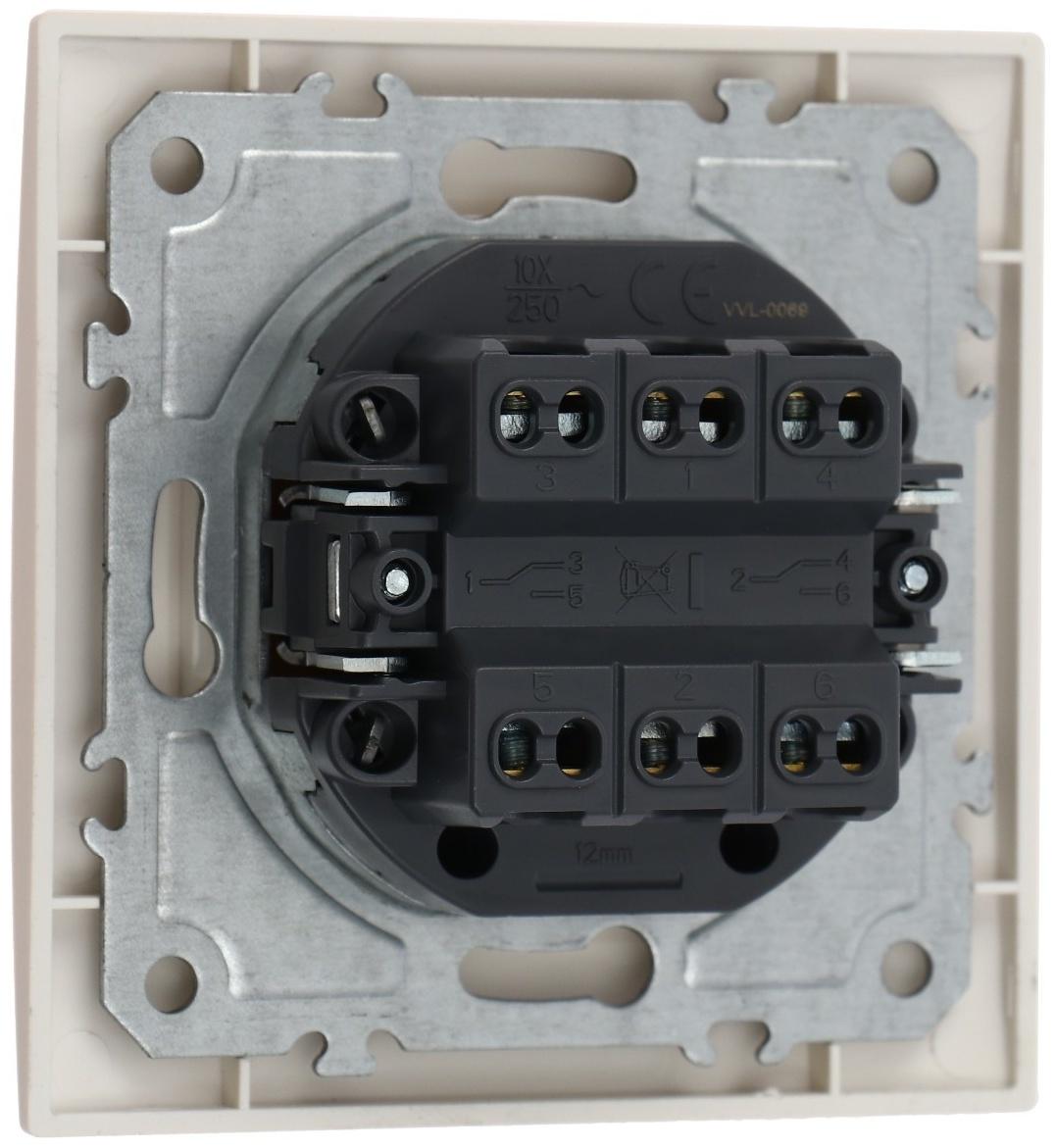 Выключатель проходной TOT Elegant, 10 А, 2 кл., скрытый, бежевый