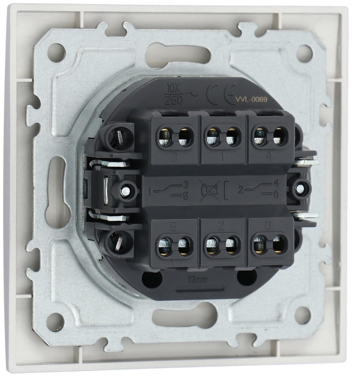 Выключатель проходной TOT Elegant, 10 А, 2 кл., скрытый, серебристый