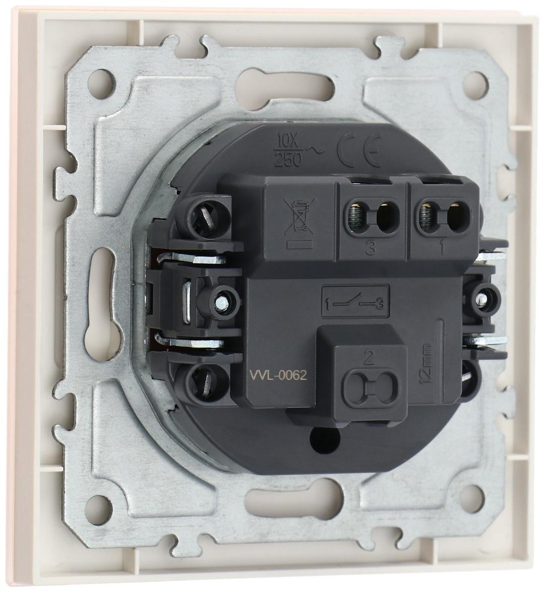 Выключатель TOT Matte Glass, 10 А, 1 кл., скрытый, стекло, бежевый