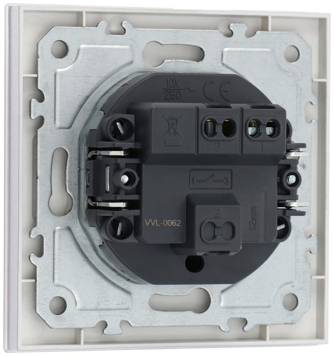 Выключатель TOT Matte Glass, 10 А, 1 кл., скрытый, стекло, серебристый