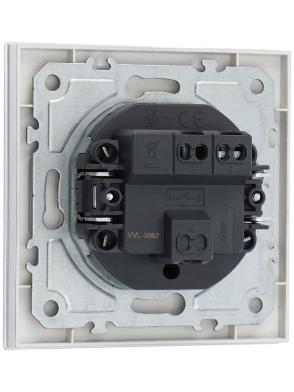 Выключатель TOT Matte Glass, 10 А, 1 кл., скрытый, стекло, серебристый