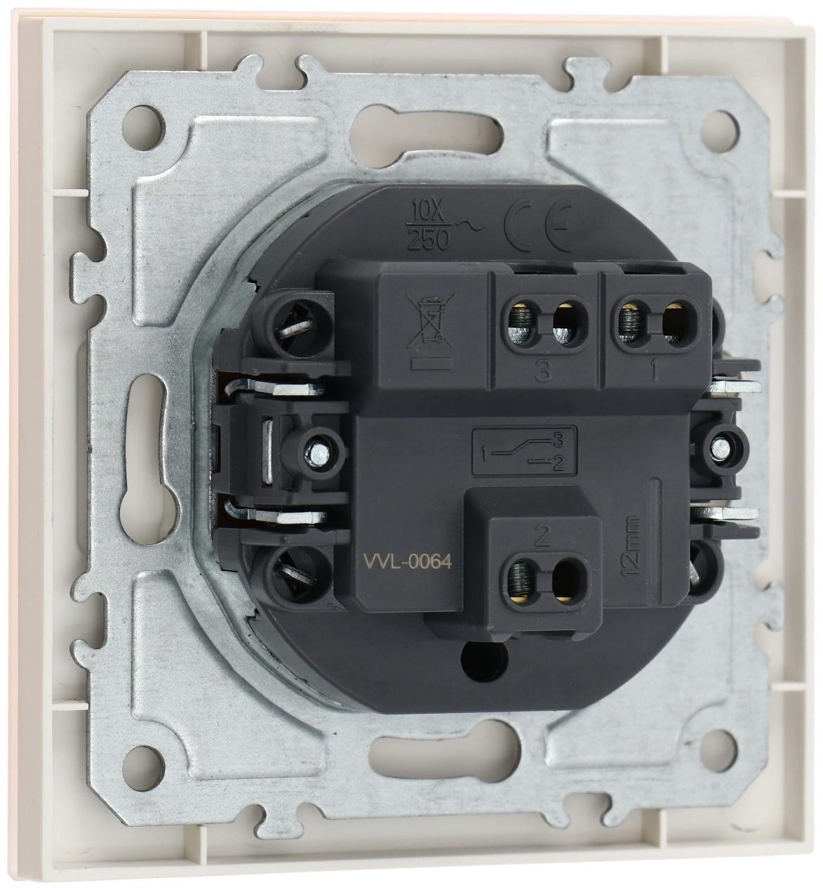 Выключатель проходной TOT Matte Glass, 10 А, 1 кл., скрытый, стекло, бежевый