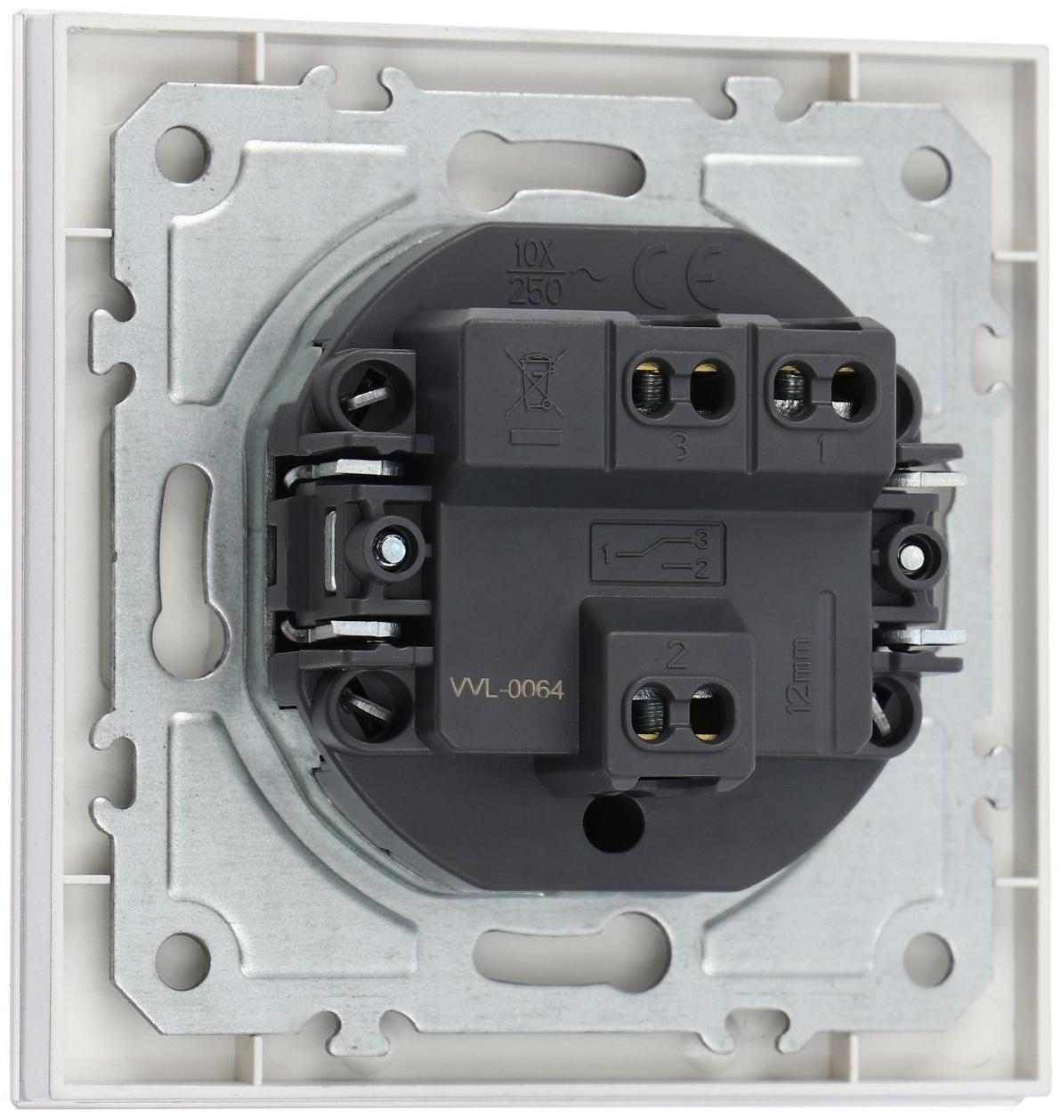 Выключатель проходной TOT Matte Glass, 10 А, 1 кл., скрытый, стекло, серебристый